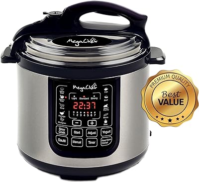 MegaChef MCPR120A 8 Quart Digital Pressure Cooker with 13 Pre-set Multi Function Features, Stainless Steel